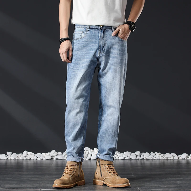 2024 new influx of high-end retro nostalgia men's jeans spring and summer blue stretch casual loose straight jeans pants