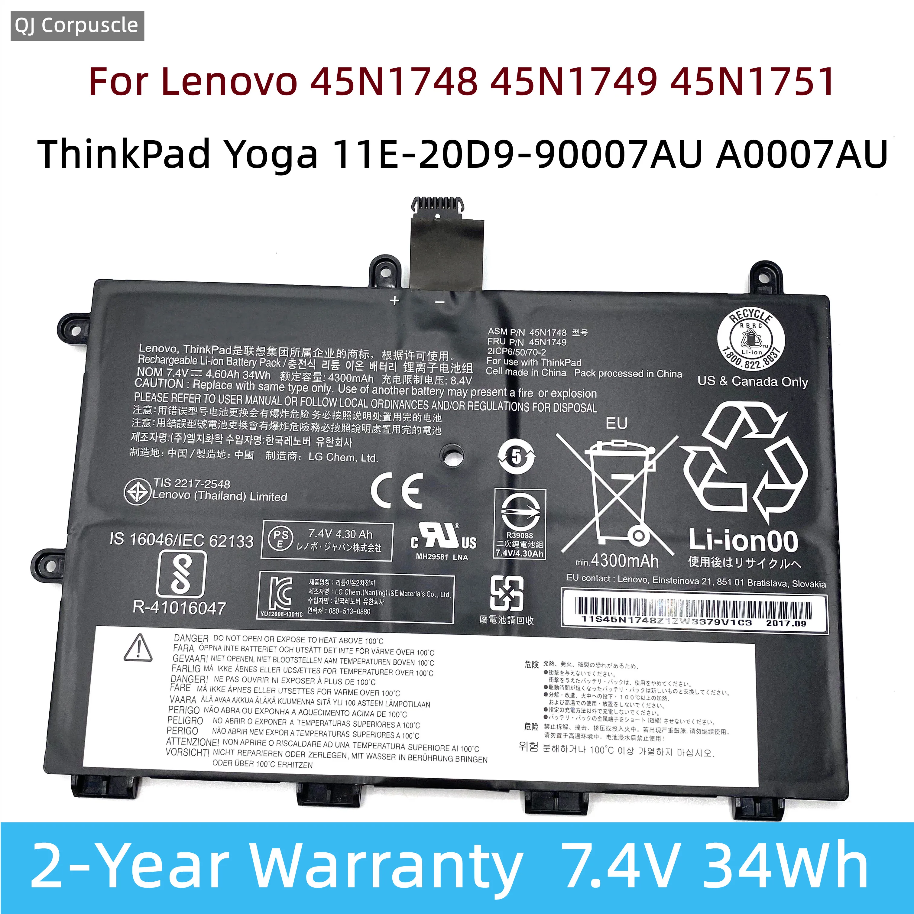 

New Original 45N1750 45N1749 Laptop Battery For Lenovo 45N1748 ThinkPad Yoga 11E-20D9 20DA 20E7 20D9-90007AU A0007AU SB10J79001