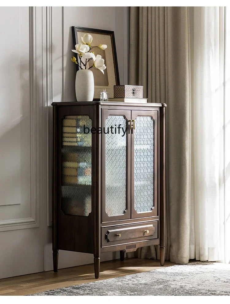Q181  American Retro Solid Wood Wine Cabinet Storage Low Cabinet Double Door Display Living Room TV Side Cabinet