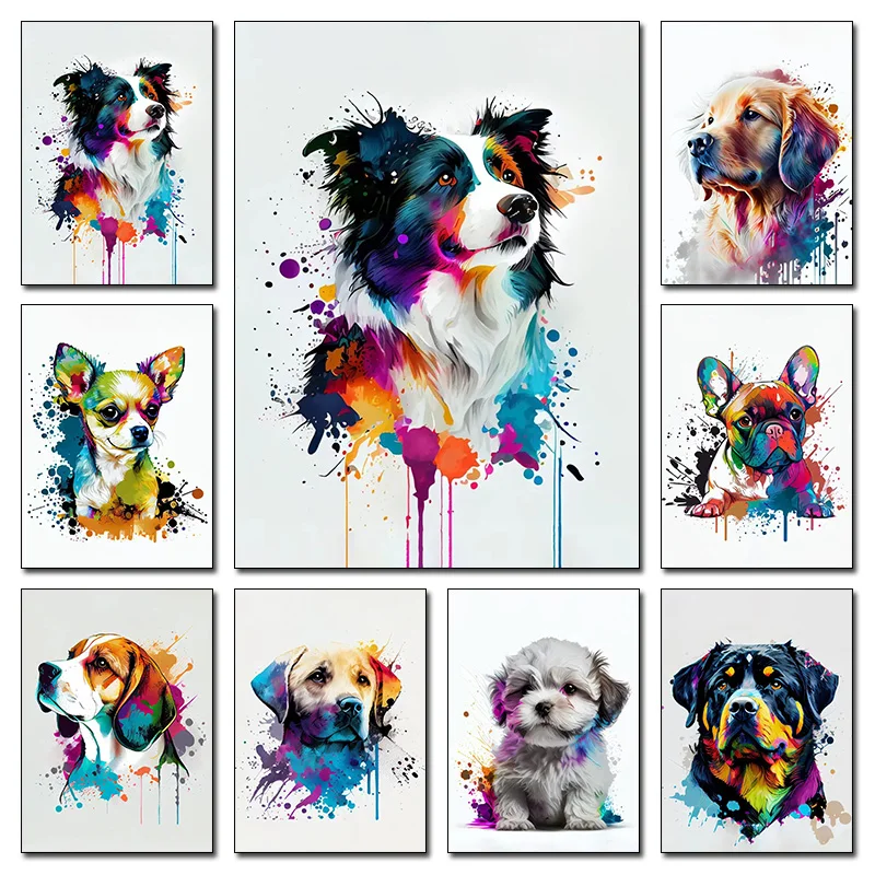 Cute Graffiti Pet Dogs Poster Prints Golden Retriever Border Collie French Bulldog Wall Art Canvas Painting For Home Room Decor