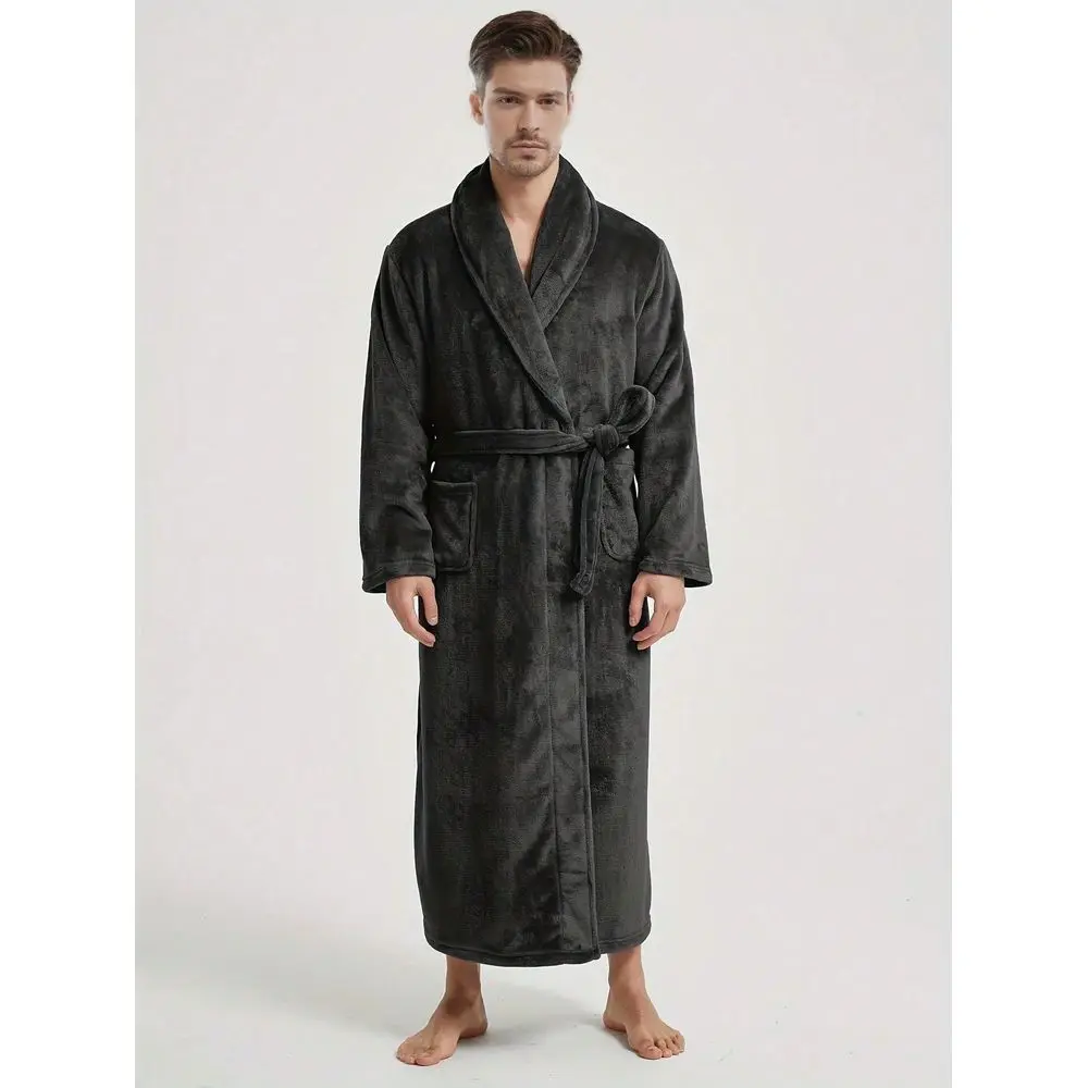 

Winter Flannel Mens Loose Pajamas Couples Sleepwear Robe, Bathrobe, Thick Warm, Soft Comfortable, Tie Design, With 2 Large Pock