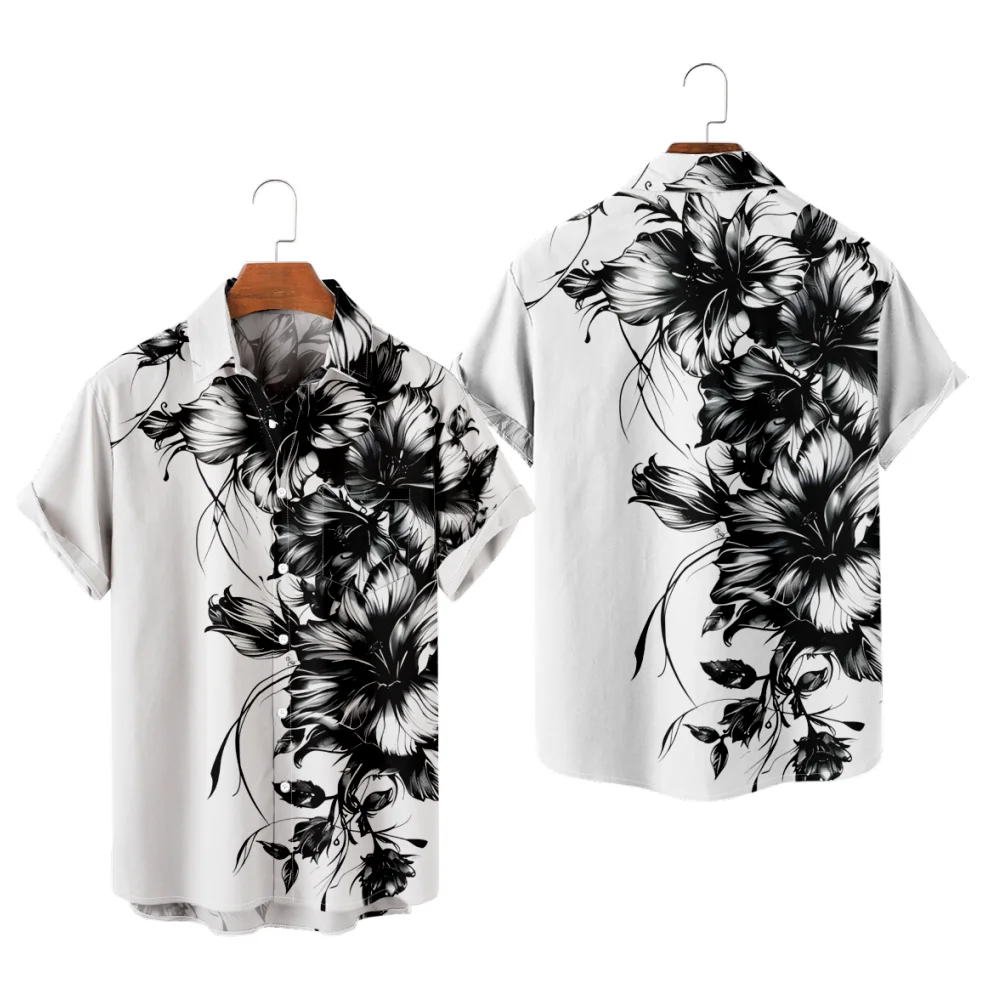 

Men's Casual White Shirt Flowers Print Y2K Hombre Fashion Creative Summer Shirt 3D Print