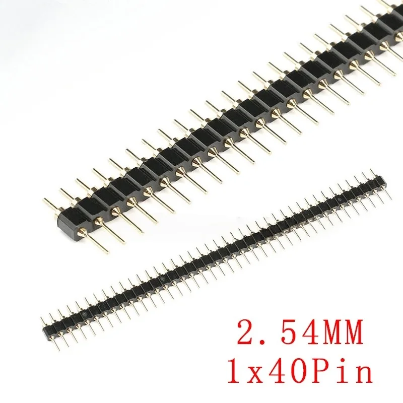 2Pcs 40Pin Connector Header Round Needle Gold Plated 1x40 Golden Pin Single Row Male 2.54mm Breakable Pin Connector Strip
