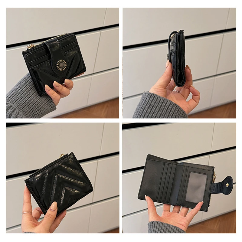 2026 New Thin Short Zipper Wallet Multi-Function High Quality Diamond Grid Card Holder Money Clip for Young Women