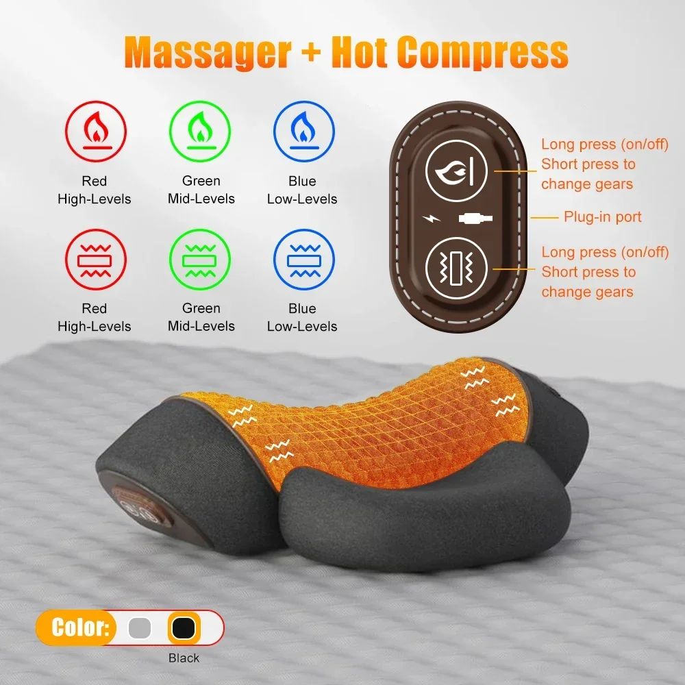 3-in-1 nekmassagekussen voor schouderdiep weefsel, met verwarming en tractiefunctie, bultcorrector voor vrouwen
