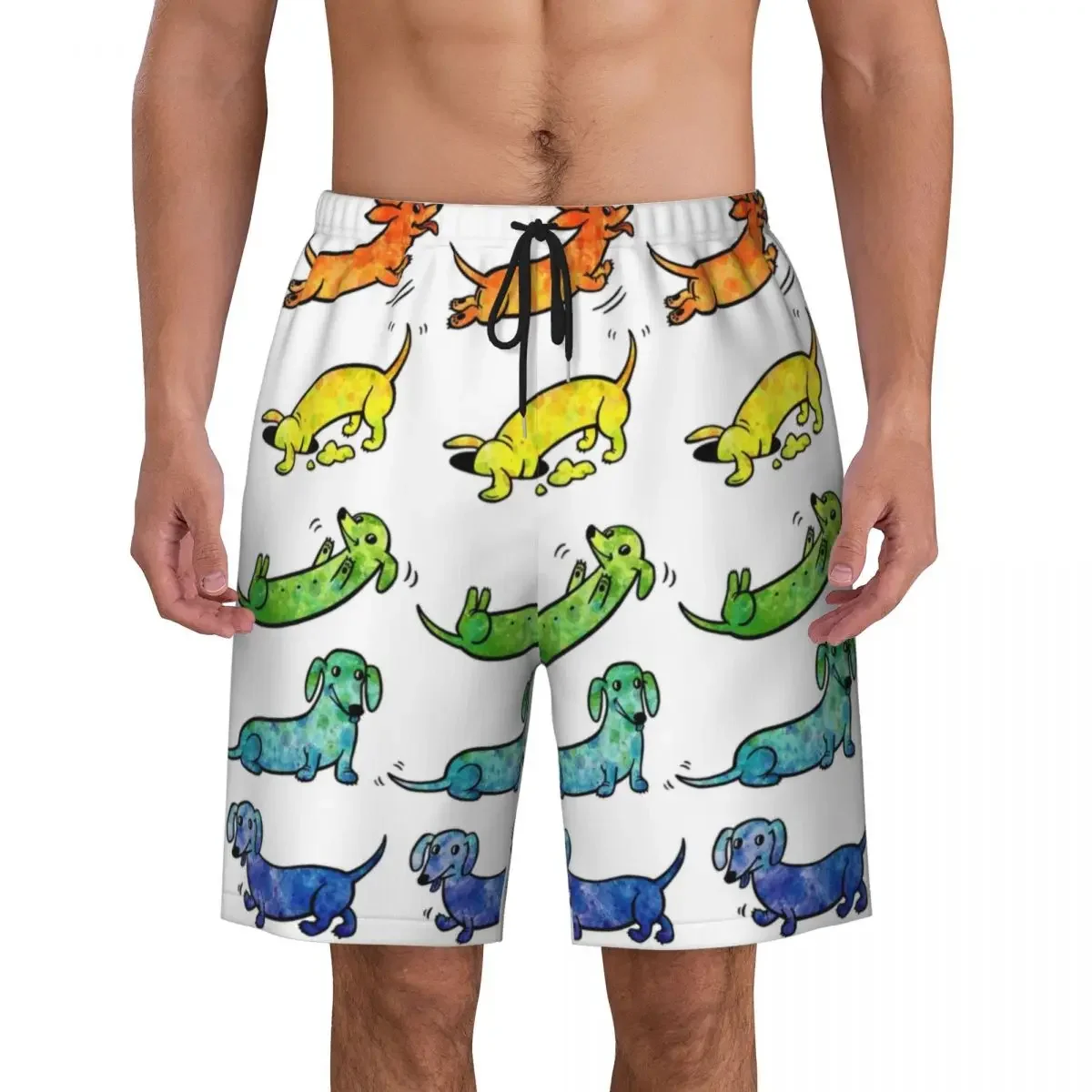 Custom Cute Dachshunds Pattern Swim Trunks Mens Quick Dry Board Shorts Wiener Sausage Dog Bathing Suits Boardshorts