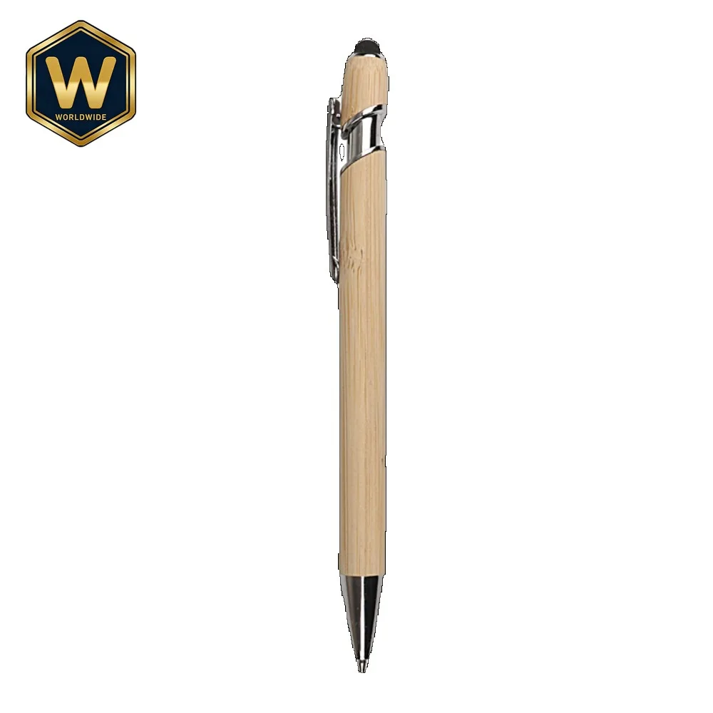 Bamboo Retractable Pen Wooden  Meiji  Capacitive Touch Ballpoint  Handwriting Stylus Printed Logo Gift Pen