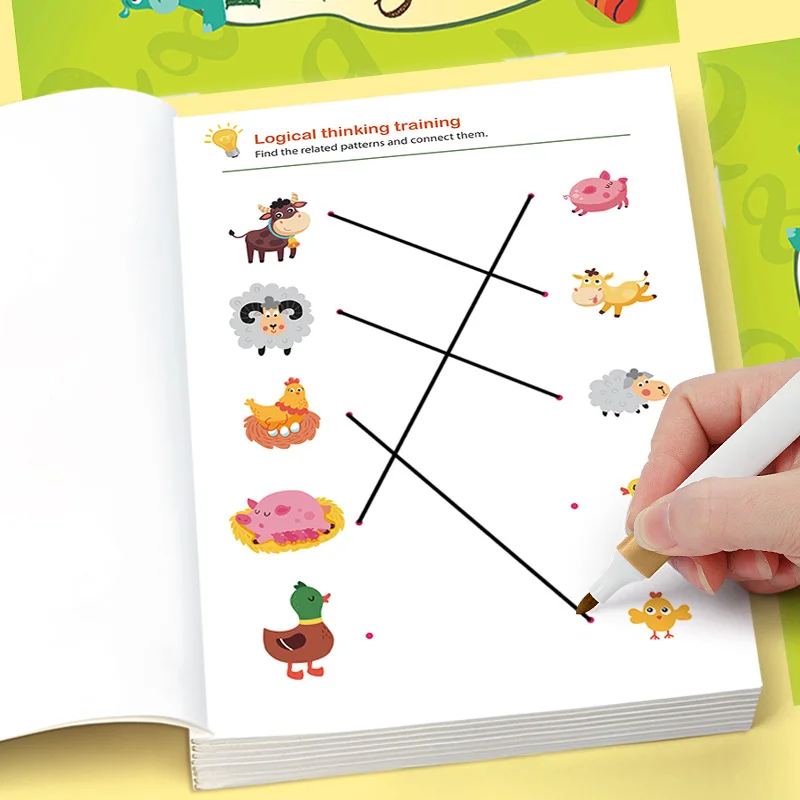 32 Page Preschool Connection Training Book, Graphic/Animal/Vegetable/Shadow/Number Matching, Puzzle Enlightenment Activity Book