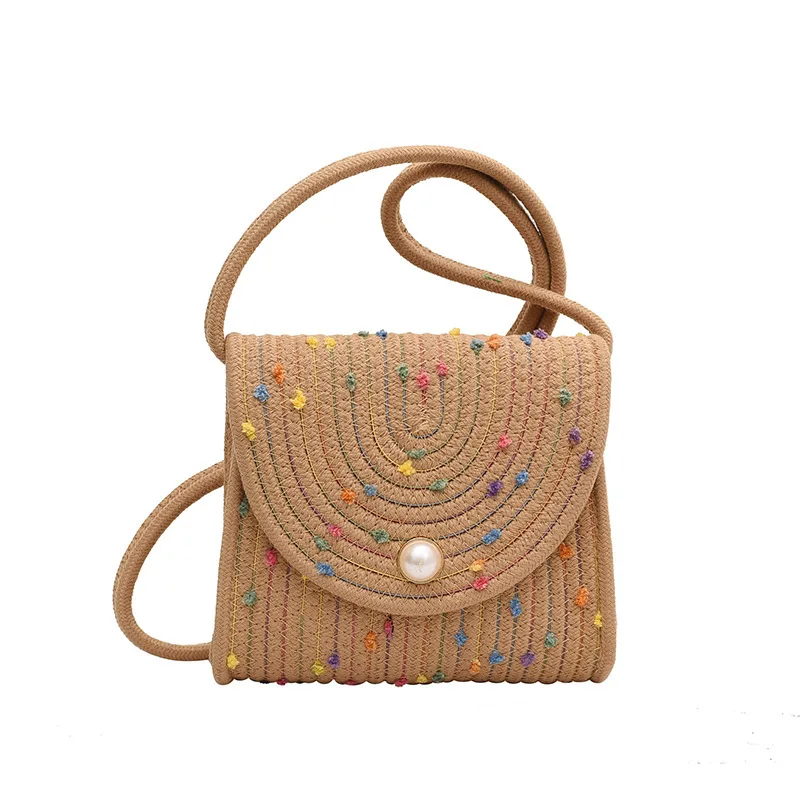 Handmade cotton rope woven bag girl sweet woven pearl envelope bag fashion crossbody small bag