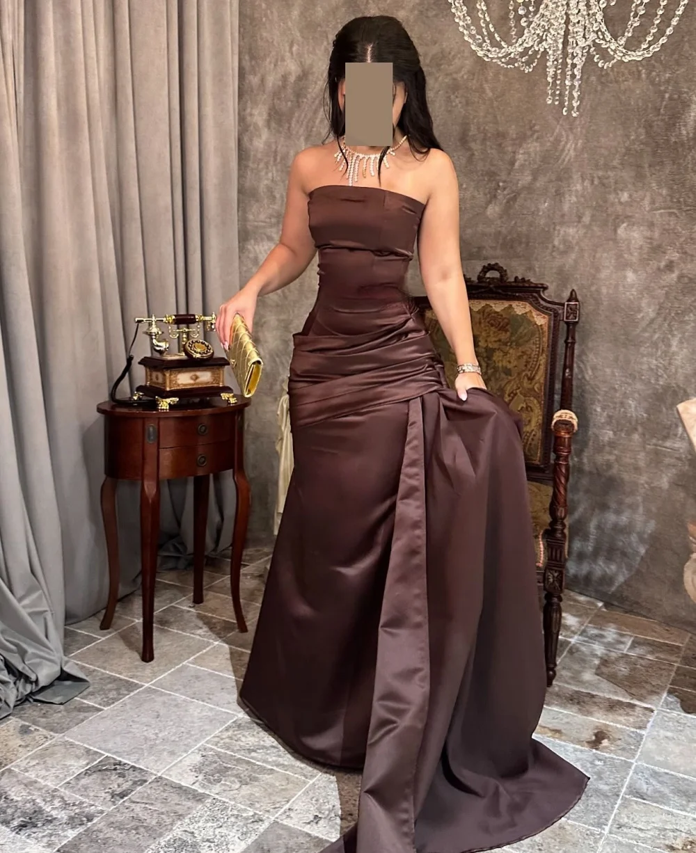 

Customized Charmeuse Pleat Strapless Trumpet Long Dresses Bespoke Occasion Simple Homecoming Elegant Party Wedding Evening Gown