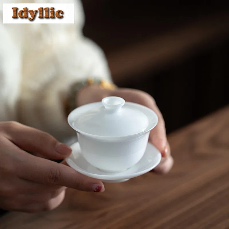 

70 мл Ice Seed Sheep Fat Jade Gaiwan Древняя чайная вареная чайная чаша с крышкой Набор крышек для заваривания чая Чаша Чайный набор Аксессуары Ремесло