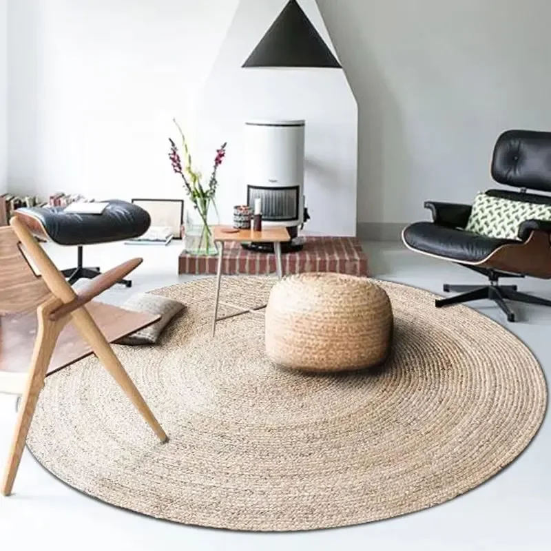 Rugs Carpets for Home Living Room Bedroom Jute Round Rug Natural Plants Rug Reversible Braided Modern Rustic Look Mats