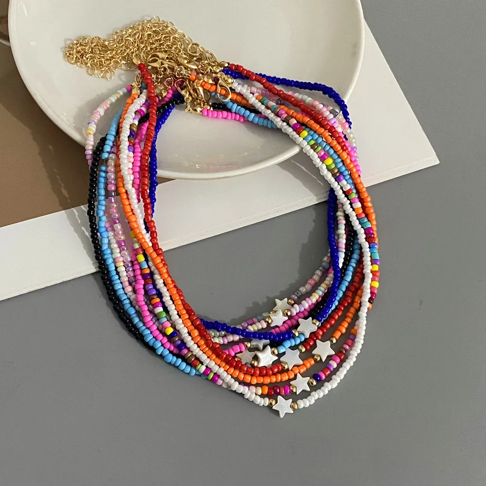 Handmade Necklace for Girl and Women Colorful Seed Beads Cute Romantic Choker Jewelry Gift for Friend White Black Fashion