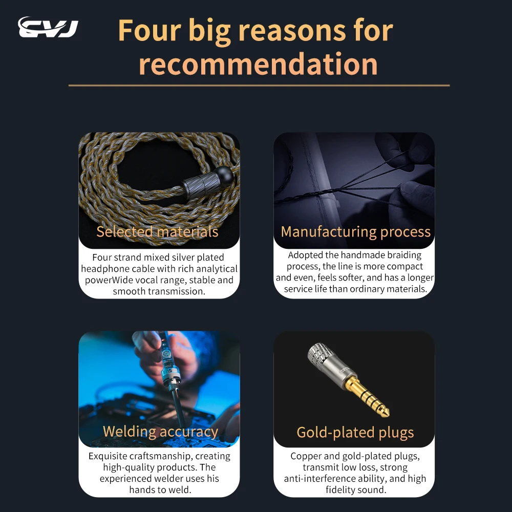 CVJ HBK08 하이파이 실버 도금 이어폰 케이블, 300 코어, 1.25 길이 3.5, 4.4 MMCX, 2 핀, QDC, Bidong Nightelf용