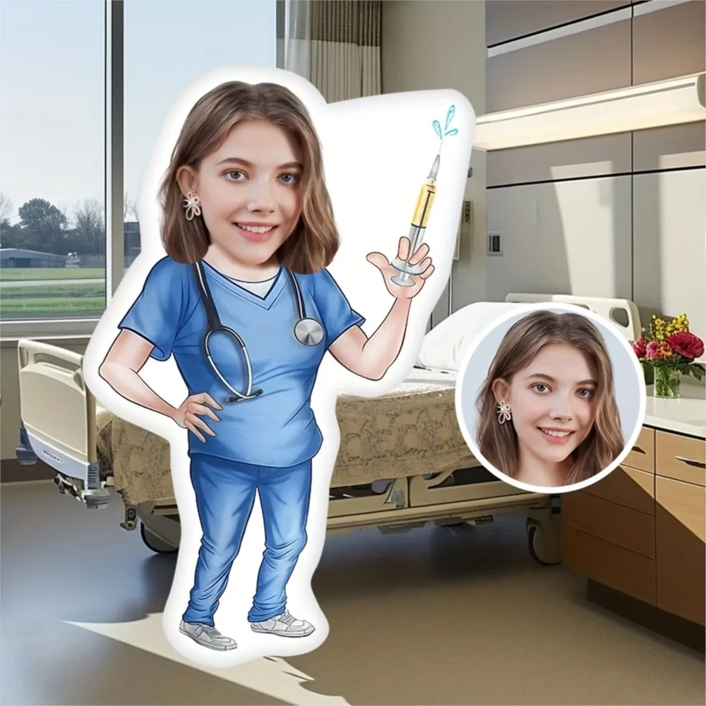 1Pc Custom Photo Nurse Throw Pillow - Personalized Design with Your Image, Soft Plush Fabric, Double-Sided Print, Birthday Gift