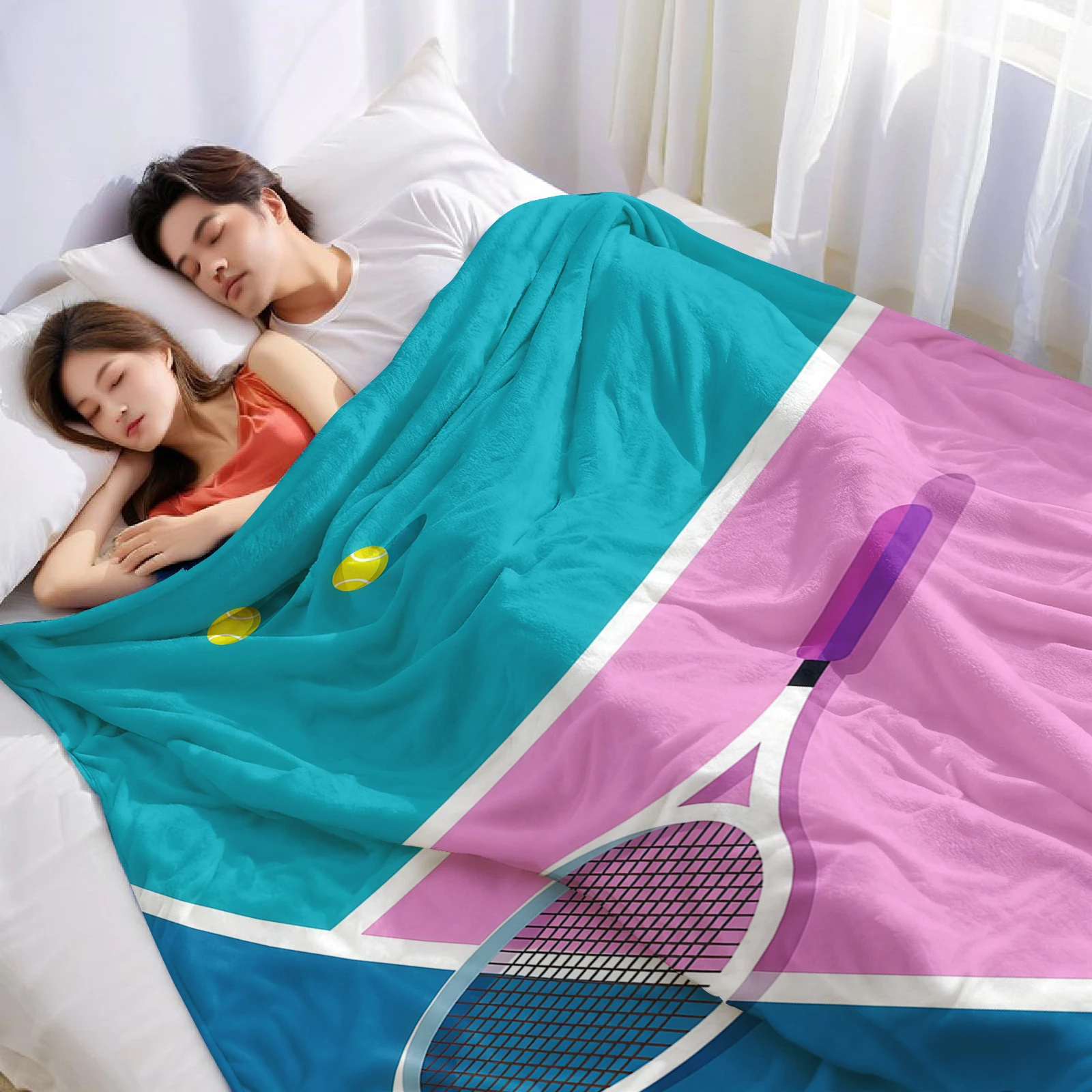 Tennis Court Ultra Soft Sherpa Fleece Blanket Fluffy Warm Halloween Cozy Throw for Sofa Couch Bedroom Gift All season