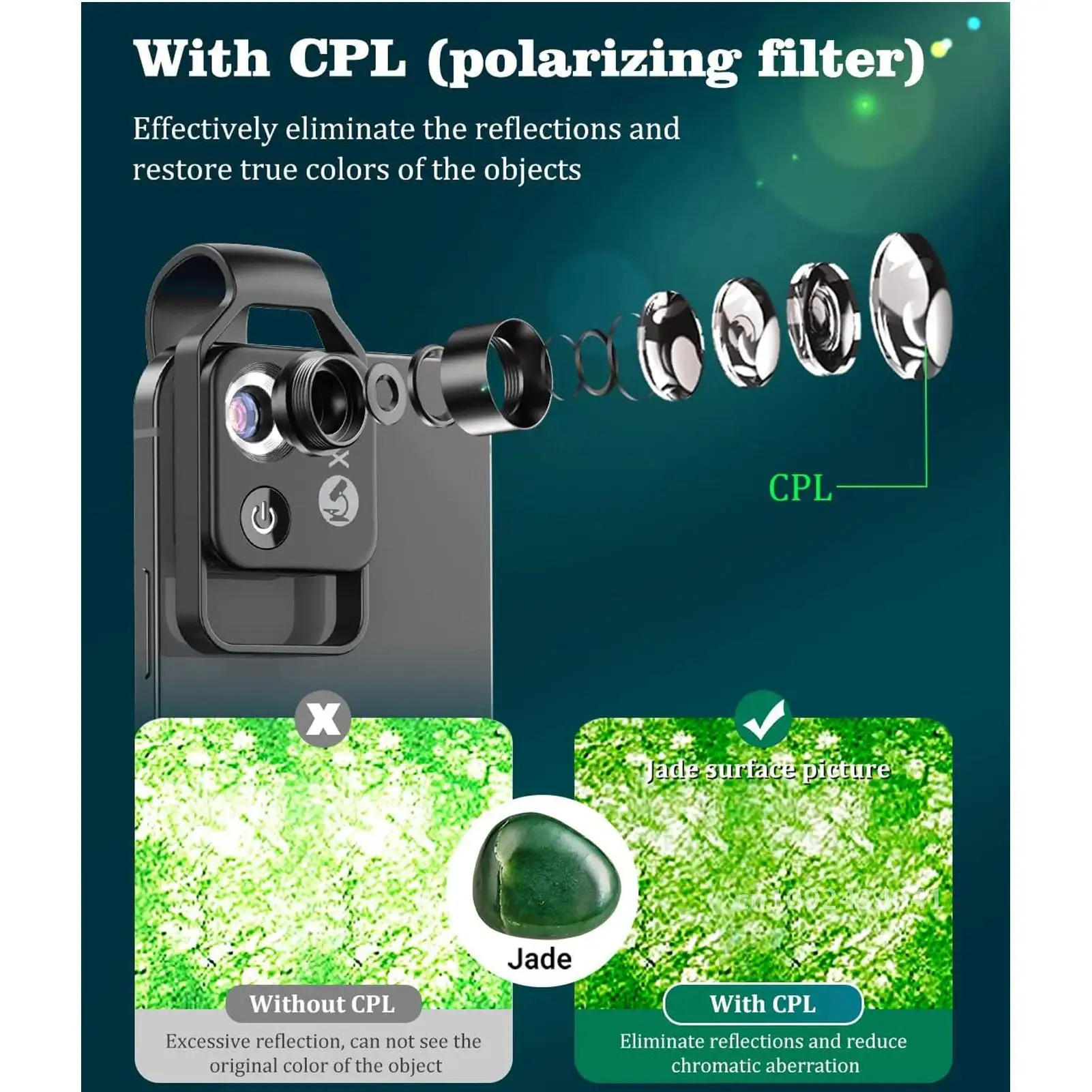 200X Phone Microscope with CPL Lens/LED Light/Universal Clip for iPhone/Andriod Phone To Enjoy Microworld for Kids and Adults