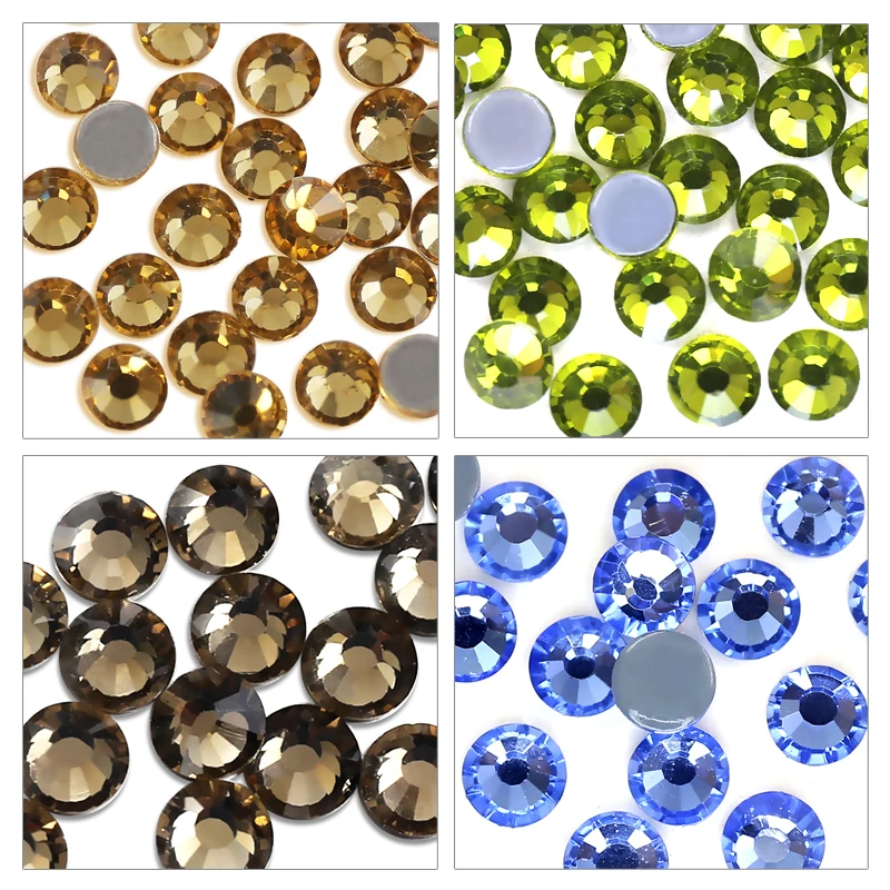 Lt.Sapphire Topaz olivino, diamantes de imitación de fijación en caliente SS16 SS20, Parte posterior plana, cristal Strass, piedra de vidrio, Hierro en brillos, ropa de tela artesanal
