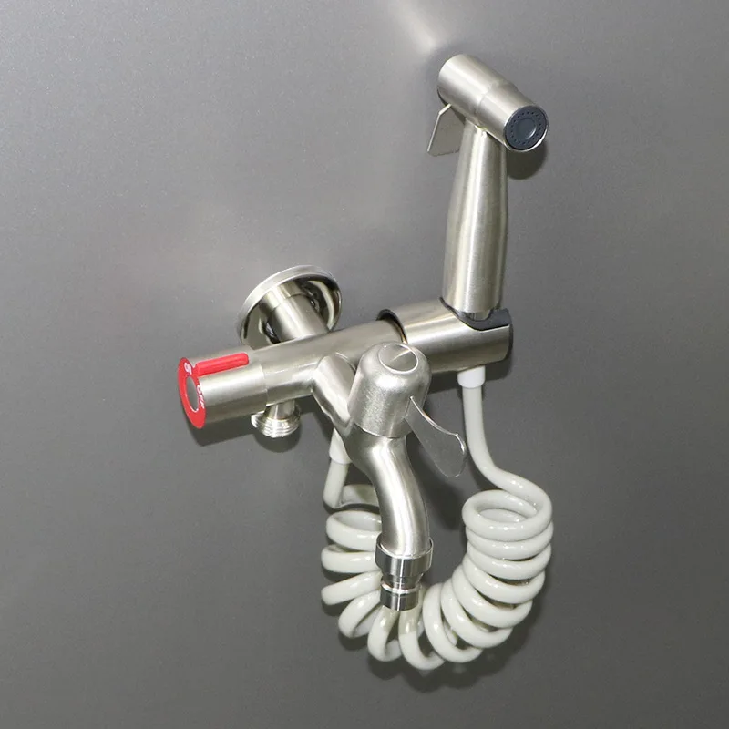 1PC 304 Stainless Steel Bibcock Triangle Valve One In Three Out Washing Machine Faucet With  Washer Nozzle and Hose Thread G1/2'