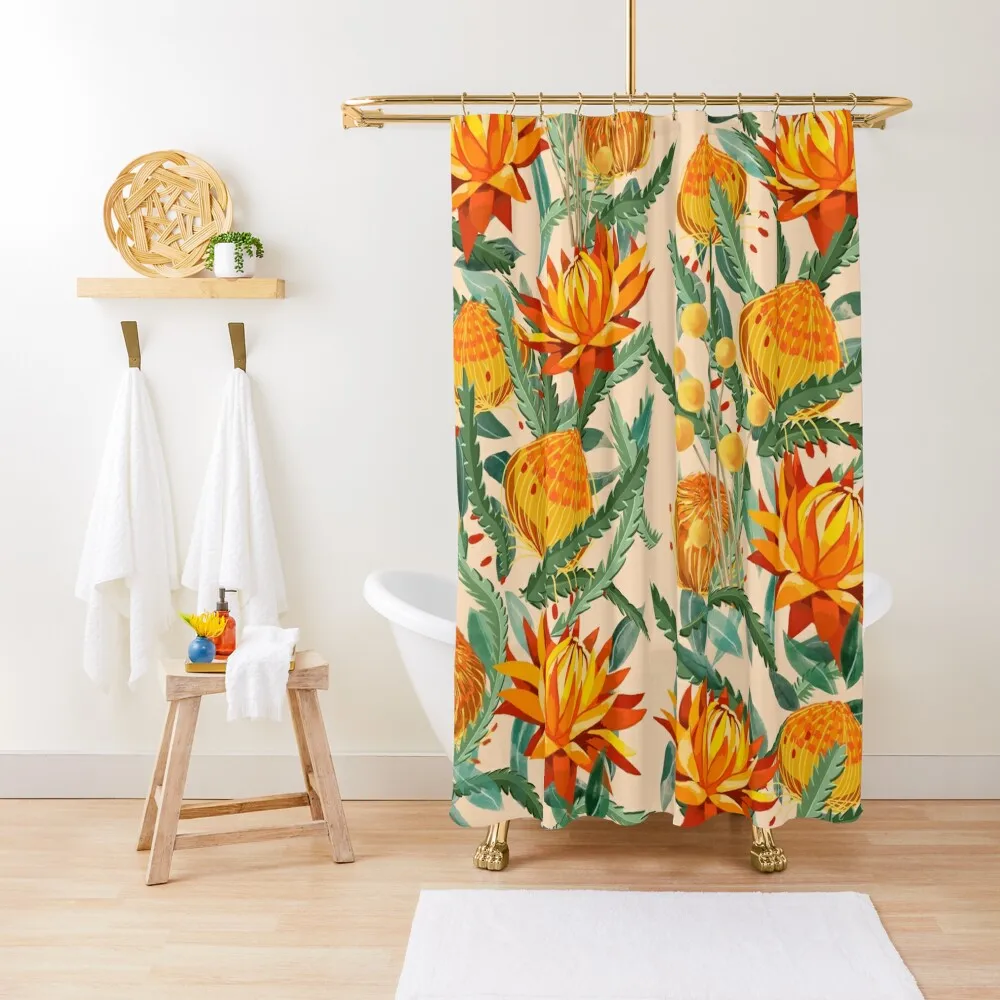 

Botanical Australian native flowers, orange, retro, banksia Shower Curtain Window Curtain Bathroom Curtains For Shower