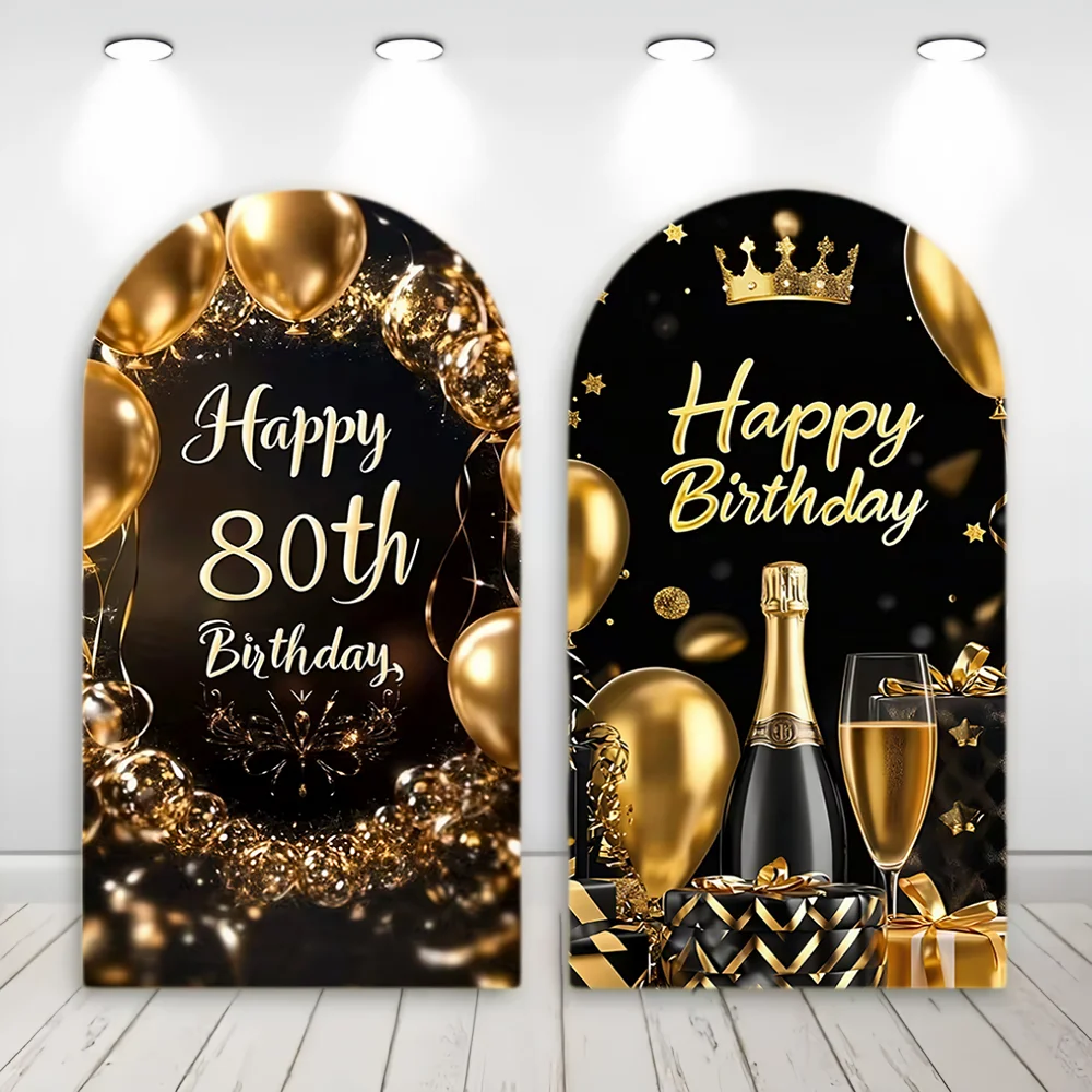 Black Gold Arch Backdrop Cover Happy Birthday Theme Party Decor Photo Booth Background Luxury Celebration Supplies