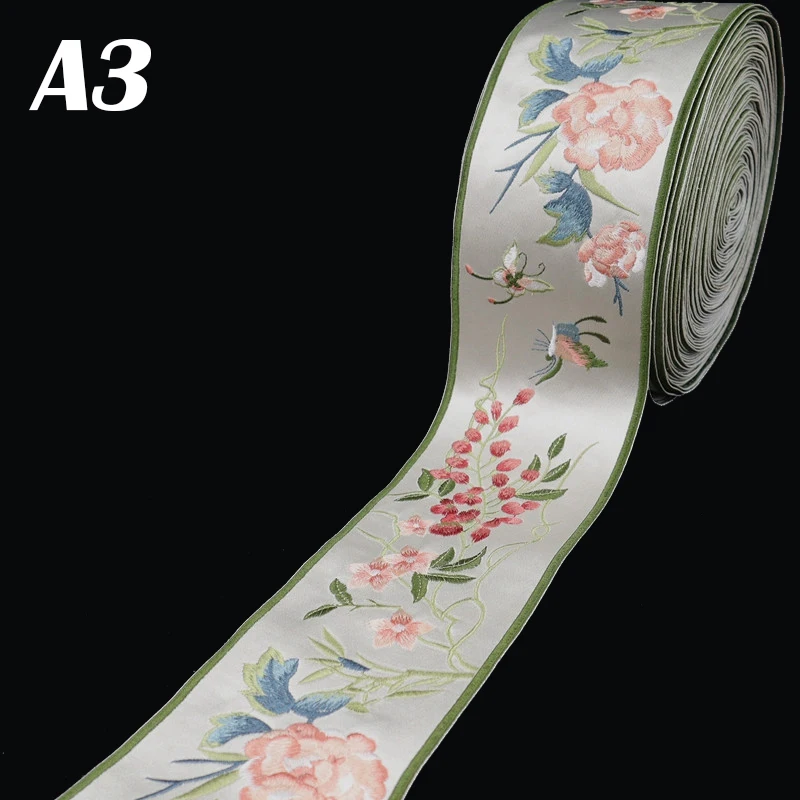 1m Chinese Style Embroidery Edge Ribbon Hanfu Ancient Dress Theatrical Costume Curtains Sofa Decor Fabric Strips Woven Belt