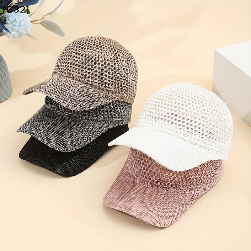 Atmungsaktive Mesh-Baseballkappe für Damen, Sommer, einfach, vielseitig, gestrickt, mit Schirm, für Outdoor-Sport, Sonnenschutz, Baseballkappen[G32]