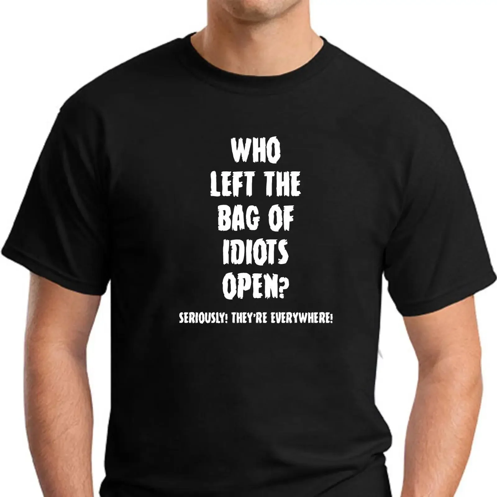 Who Left the Bag of Idiots Open T Shirt Men's Small 2XLarge vintage Washed fashion Stretched homme graphic Stylish streetwear