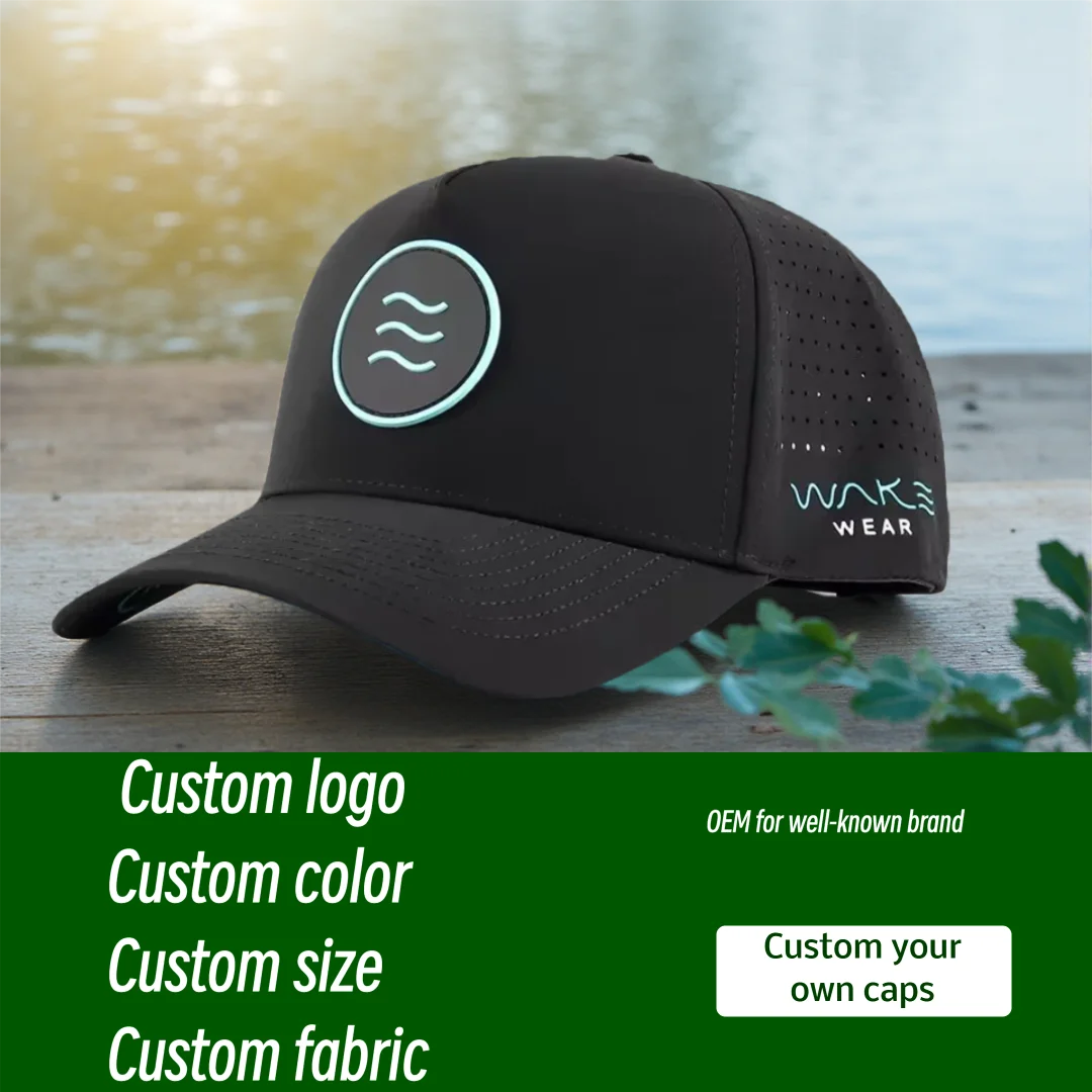 

Изготовленная на заказ высококачественная 5-панельная шляпа для гольфа, бейсболка с лазерной резкой, водонепроницаемая шляпа для папы, кожаная нашивка, сетчатые спортивные кепки