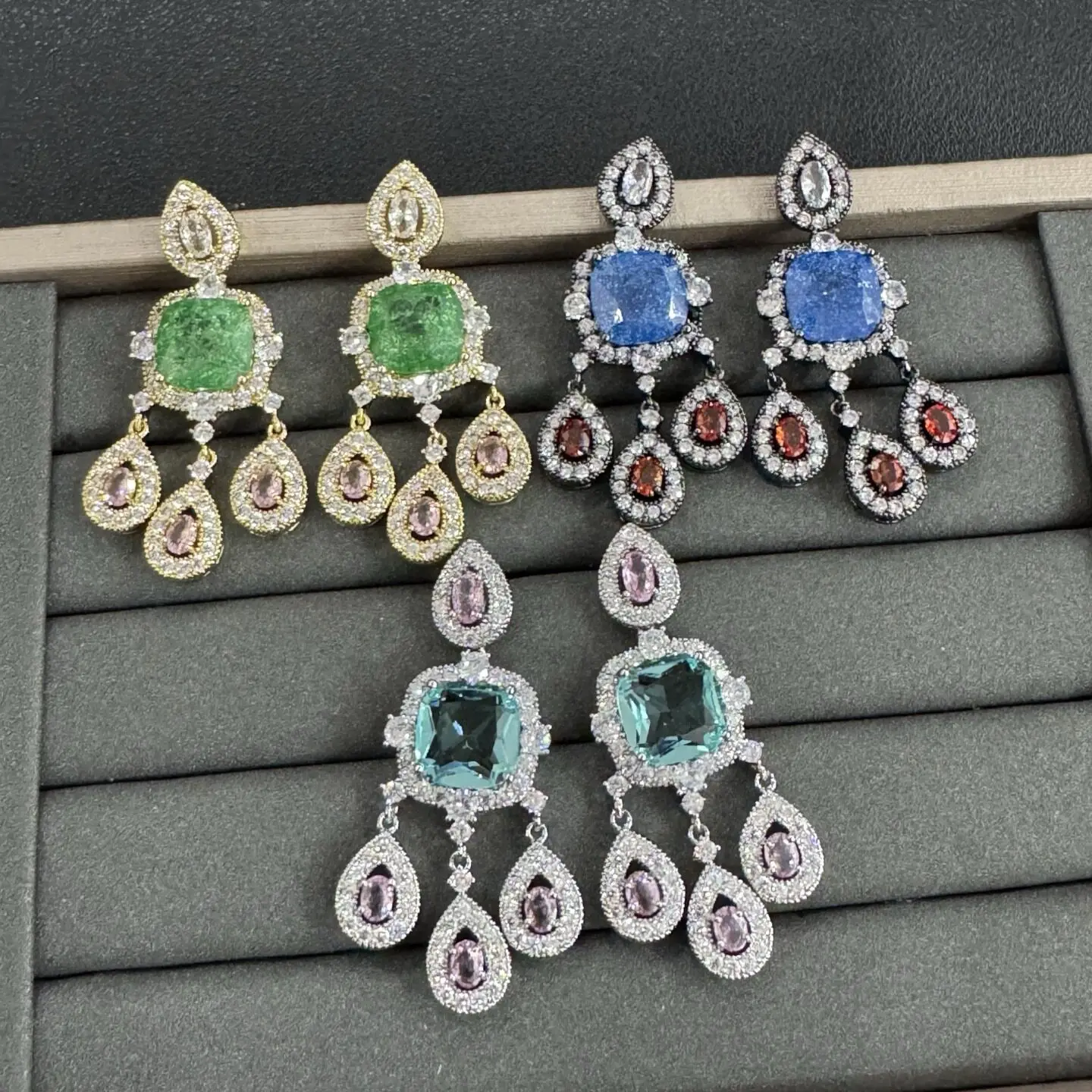 

925 Silver Needle Ice Flower Square and Teardrop Earrings