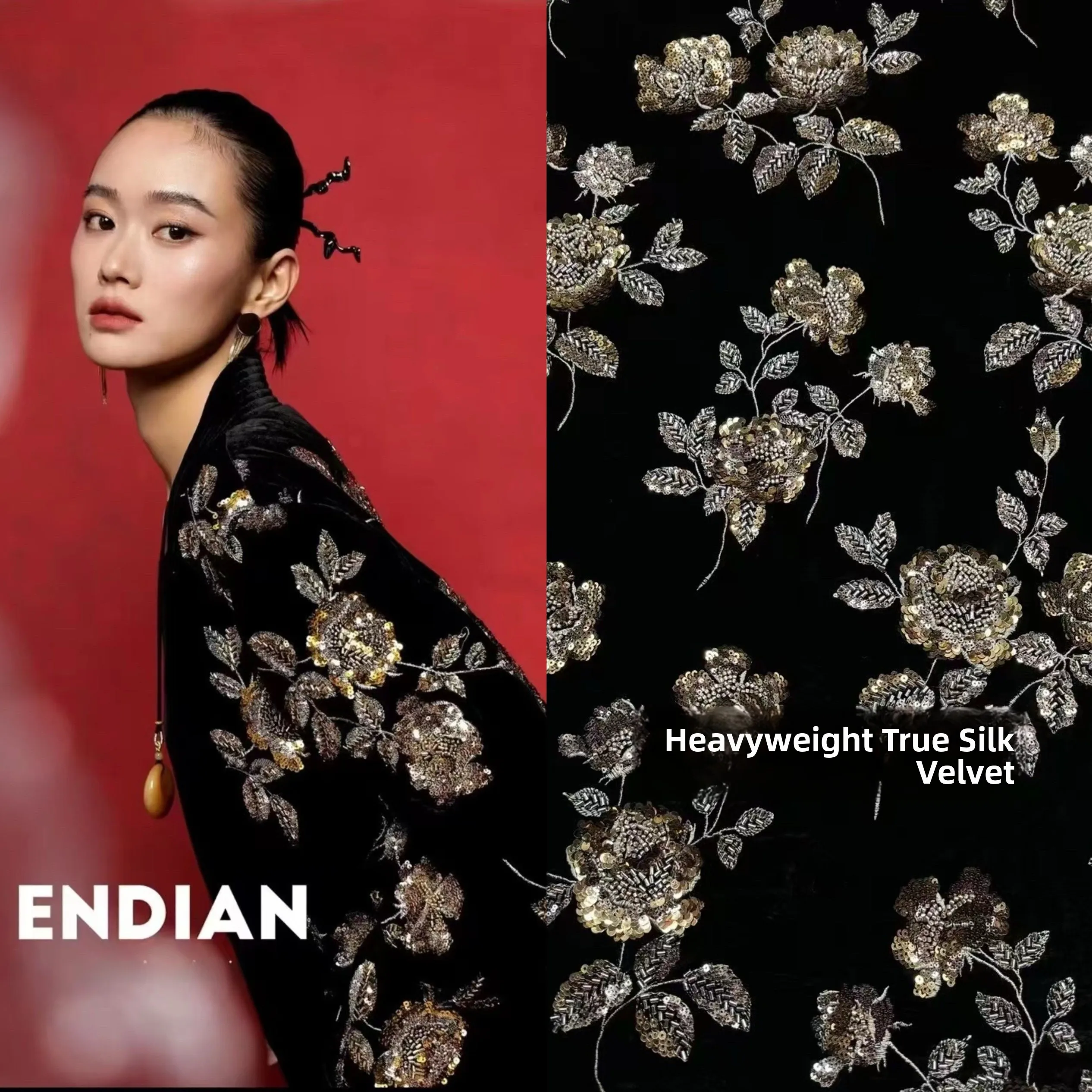 

Romantic Flower Sea Silk Velvet Embroidery Fabric Bead Patch Dr Material Chinese Sle DIY Hanrt Decorative Sponge Pad