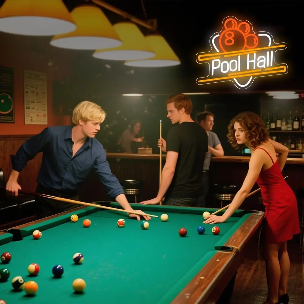 Pool Hall Neon Sign Pool Table LED Neon Light for Game Room Bedroom Home Bar Club Cafe Party Man Cave Dimmable Gift USB Powered