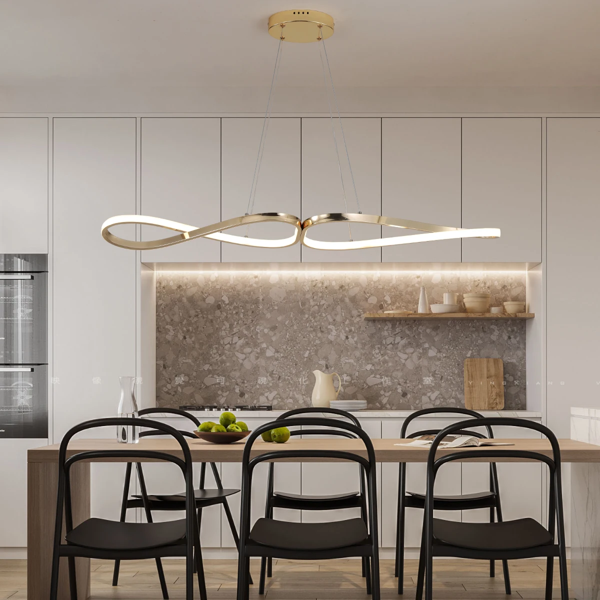 Modern LED Pendant Light 100cm Dimmable with Remote Control, Chandelier for Kitchen Island Dining Room Ceiling Gold Chrome Black