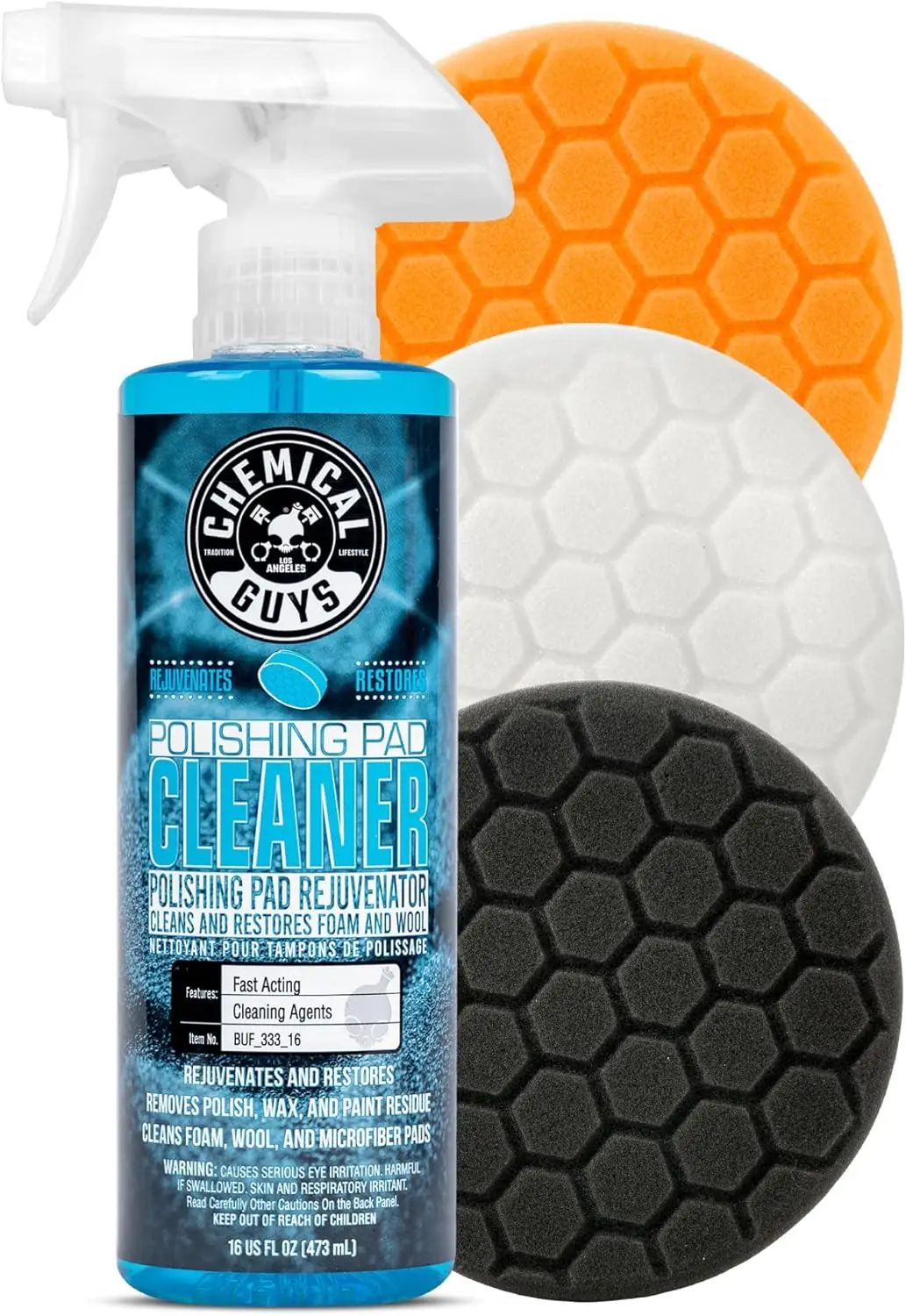 

5.5' Buffing Pad Sampler Kit - 4 Piece Detailing Set with 3 Professional Foam Car Polishing Pads & 16 oz Polishing Cleaner
