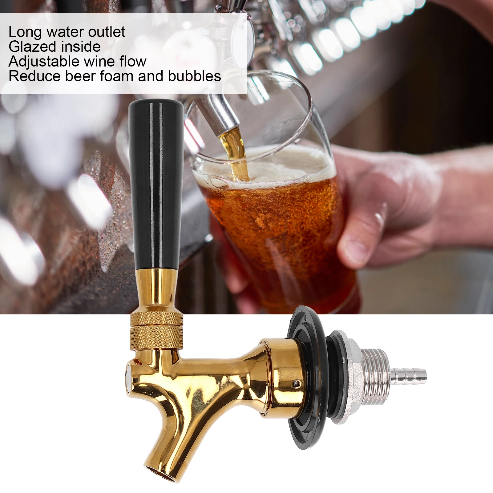 Beer Faucet Stainless Steel Brass Non Adjustable Beer Keg Tap for Bars Restaurants Hotels Brass Beer Faucet