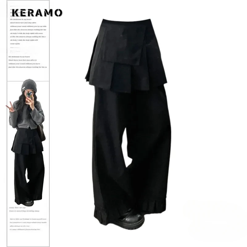 

Plus size Retro Design Sense Stacked Fart Curtain Patchwork Casual Pants Women 2025 Spring Irregular Detachable Slimming Culo...