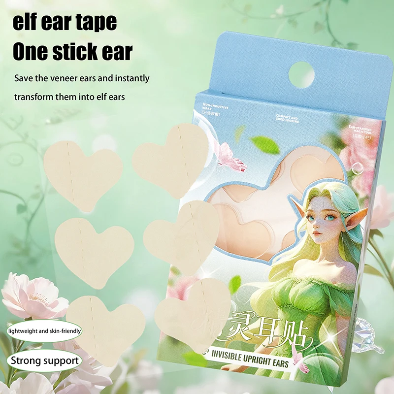 Adesivi per supporto per l'orecchio da elfo a forma di cuore Correttore per l'orecchio invisibile Toppe per supporto del lobo dell'orecchio Adesivi per il viso a V per il trucco dell'orecchio da elfo Facile da usare