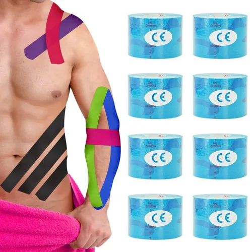 Imagen 2 del producto Vendaje muscular de camuflaje azul, cinta adhesiva elástica de algodón deportiva para lesiones por tensión, alivio del dolor muscular de rodilla, 1/2/3/4/5 Uds.
