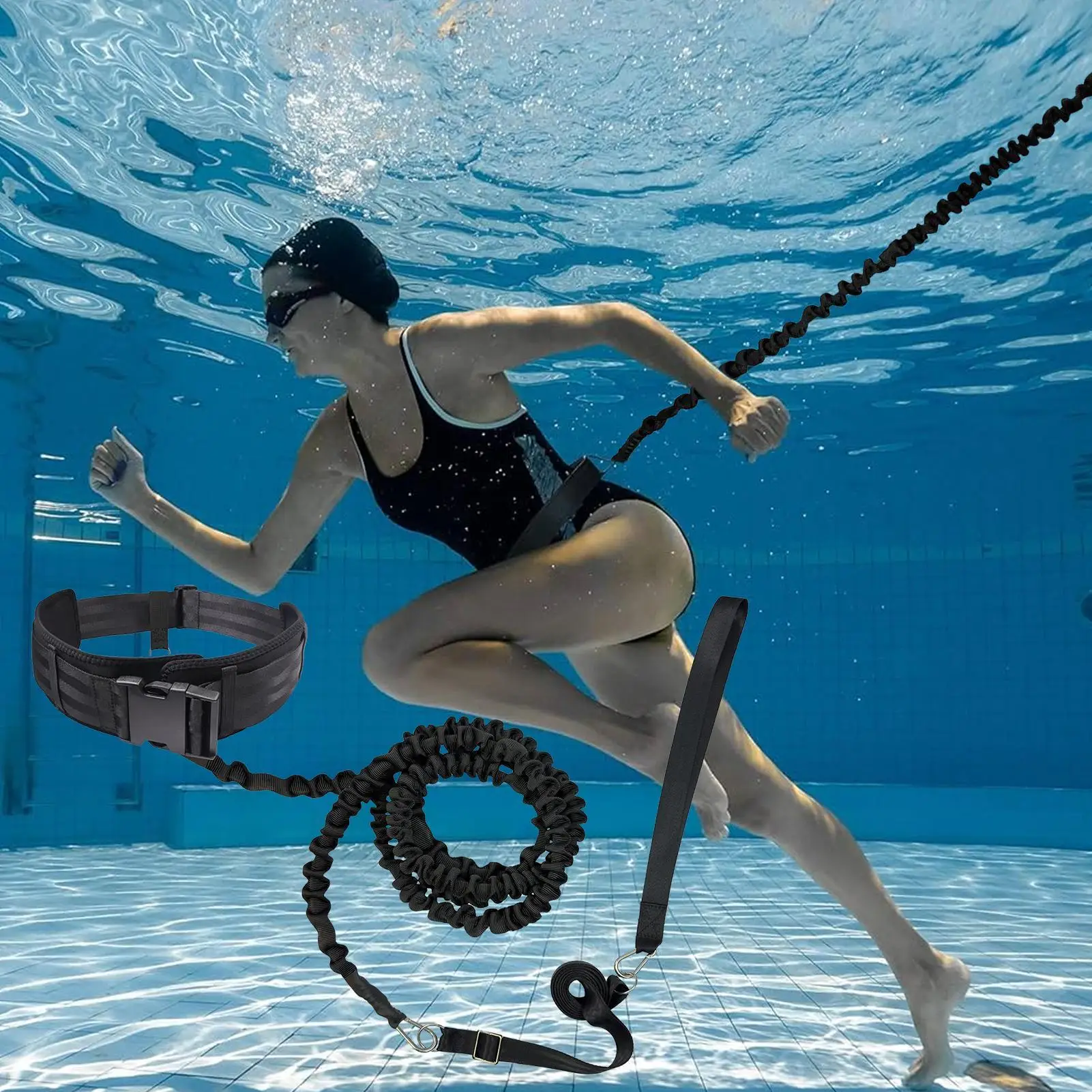 

Эспандер для плавания с фиксированными ремнями — тренажер для плавания с эластичной веревкой, антиблокировочный пояс для плавания для тренировок в бассейне и фитнеса