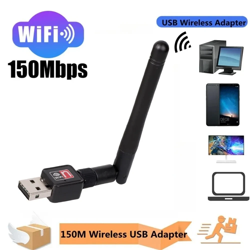 150Mbps MT7601 Wireless Network Card Mini USB WiFi Adapter LAN Wi-Fi Receiver Dongle Antenna 802.11 b/g/n for PC Windows RTL8188