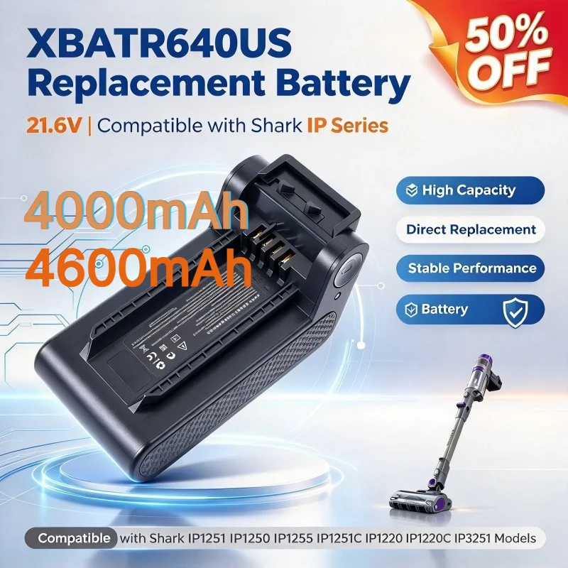 XBATR640US 21.6V 4000mAh Replacement Battery For Shark Cordless Vacuum IP1251 IP1250 IP1255 IP1251C IP1220 IP1220C IP3251