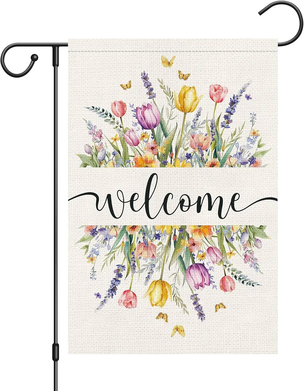 Louise Maelys Spring Summer Garden Flag Welcome Tulip Floral 12x18 Inch Double Sided Flower Butterfly Small Burlap Holiday Y uui