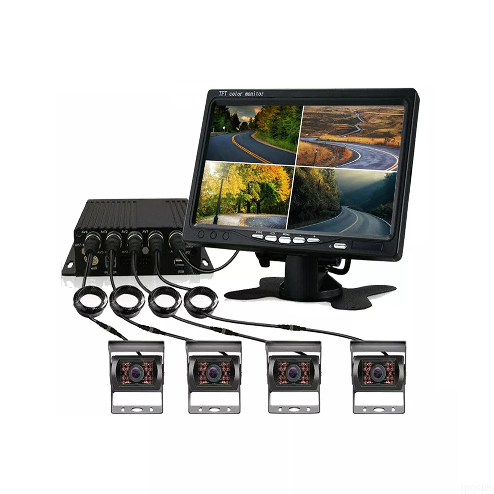 

Intelligent Library 720P Split Screen Kit 7 Inch Quad Display 4-Channel Front Backup Reverse System DVR Video Rec