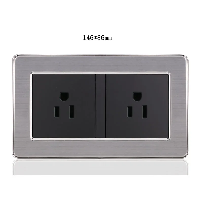 146 Type Stainless Steel Panel 15A Wall Electrical Sockets American Standard US Outlet Three-hole