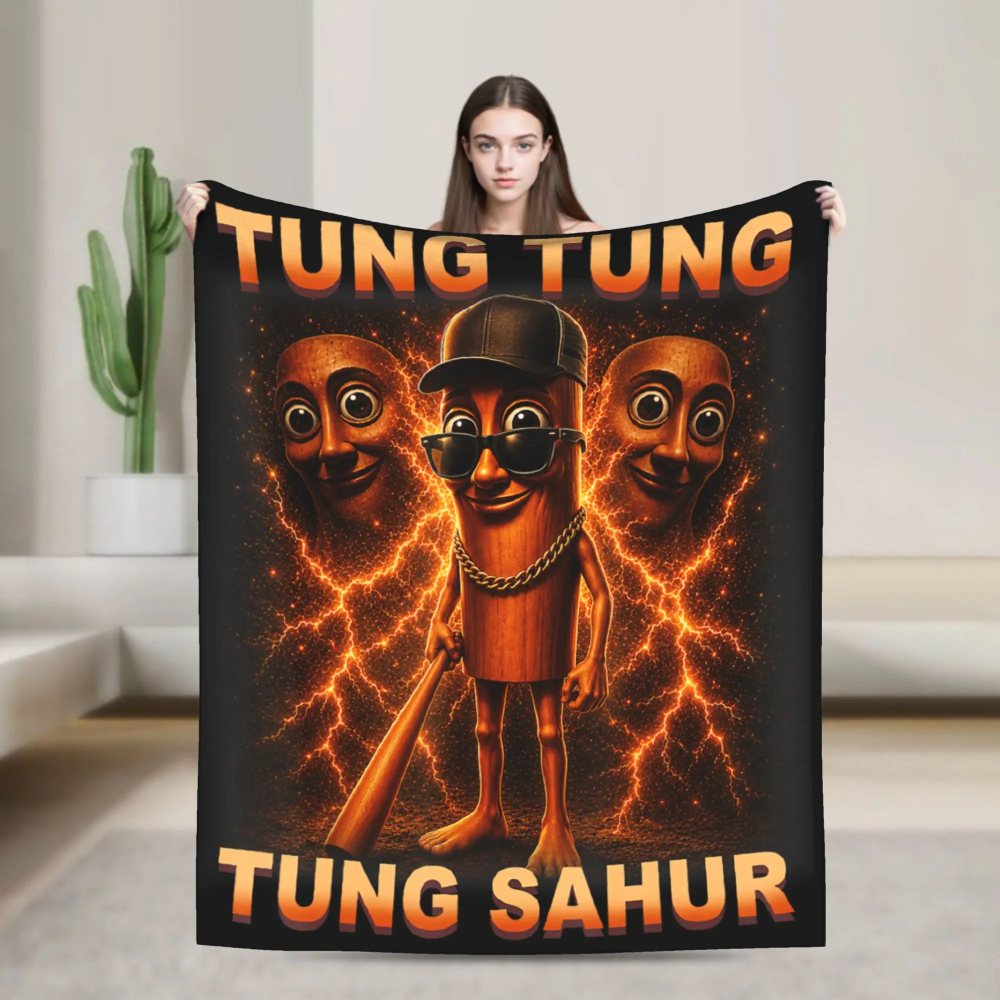Soft Cozy Throw Blanket Picnic Tung Tung Tung Sahur is Calling Funny Italian Brainrot Blankets Flannel Bedspread For Couch Chair