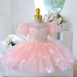 Summer Sequin Butterfly Baby Girls Dress Tulle 1st Birthday Baptism Princess Wedding Kids Party Dresses Girl Formal Evening Gown