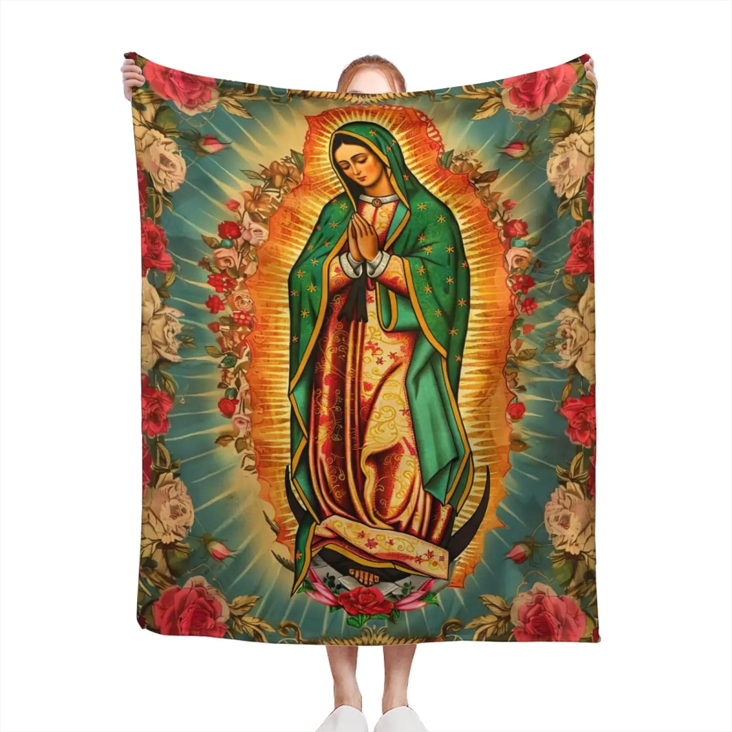 Guadalupe Manta De La Virgen Maria Prayers Mary Mother Of God Jesus Catholic Throw Blanket Cozy Soft For Couch Sofa ​Bed