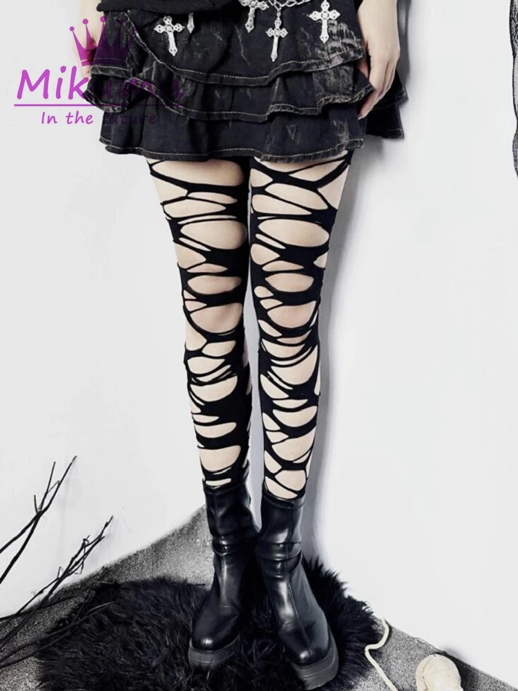 Mikumn Harajuku Gothic Black Sexy Women Socking Y2k Grunge Hollow Out Dark Mesh Pantyhose Punk Rock Chic Streetwear