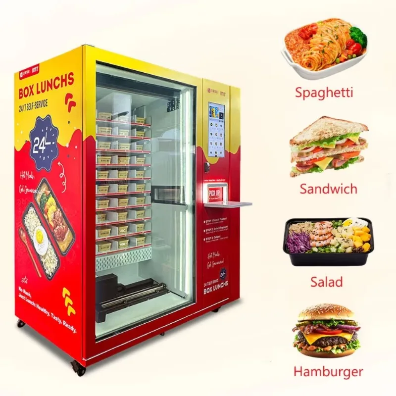 Self‑Serving Hot Food Vending Machine For Bento Lunch Box Sandwich Fast Meal Cashless Commercial Vending Unit