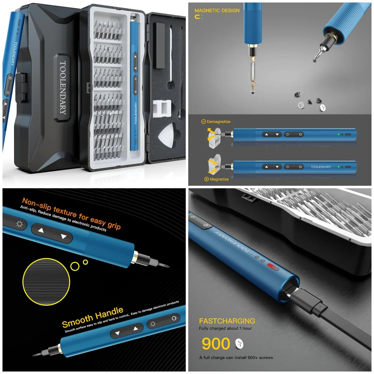 

Electric Screwdriver Set, 55-in-1 Rechargeable Mini with Magnetic Bits, Small Power Tool for Phone & Glasses, Blue